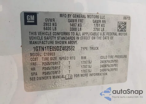 2013 GMC Sierra 1500 Work Truck z USA, uszkodzony, nr VIN 1GTN1TE09DZ402582